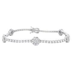14k White Gold 4.85ctw Round Brilliant Diamond Flower Cluster Tennis Bracelet