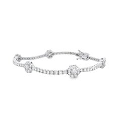 14k White Gold 4.85ctw Round Brilliant Diamond Flower Cluster Tennis Bracelet