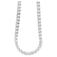 14k White Gold 9.57ctw Natural Round Brilliant Diamond Tennis Necklace 22"