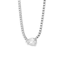 GIACertified 1.06ct Pear Cut Diamond Pendant on a 14k White Gold Tennis Necklace