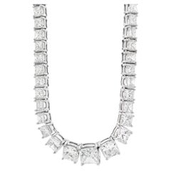 18k White Gold 19.06ctw Princess Cut Diamond Graduated Tennis Necklace 16"