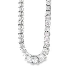 18k White Gold 19.06ctw Princess Cut Diamond Graduated Tennis Necklace 16"