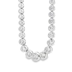 18k White Gold 6.54ctw Round Natural Diamond Half-Way Bezel Set Tennis Necklace