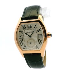 Cartier Tortue 18k Rose Gold 38mm Silver Dial Black Strap Watch