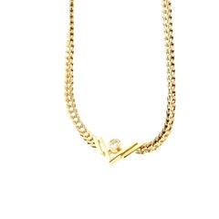 14k Yellow Gold V-Shaped Pendant Necklace with 0.10ct Round Diamond