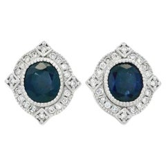 Platinum 2.21ct Sapphire and 0.30ct Round Brilliant Diamond Earrings