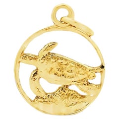 14k Yellow Gold Turtle Charm Pendant in Circular Frame