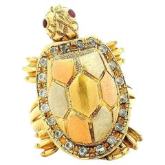 14k Yellow Gold Turtle Hinged Shell Cocktail Ring