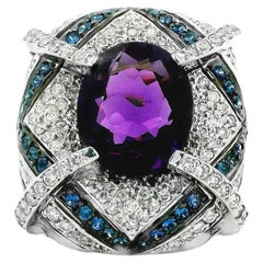 18k White Gold Amethyst and 3.00ctw Diamond Pavé Cocktail Ring