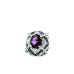 18k White Gold Amethyst and 3.00ctw Diamond Pavé Cocktail Ring
