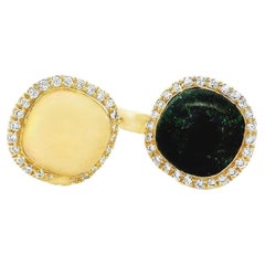 18k Yellow Gold White Opal and Black Opal Toi et Moi Ring