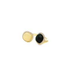 18k Yellow Gold White Opal and Black Opal Toi et Moi Ring