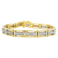 14k Yellow Gold 1.92ctw Round Brilliant Diamond Rectangular Tennis Link Bracelet