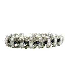 Platinum 25ctw Baguette Cut Diamond and Natural Blue Sapphire Bracelet