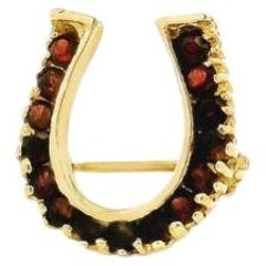 14k Yellow Gold Horseshoe Pavé Round Stone Brooch