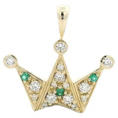 14k Yellow Gold Crown Pendant with 0.35ctw Round Brilliant Diamond & Natural