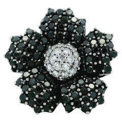 14k White Gold 1.75ctw Round Brilliant White and Black Diamond Floral Ring