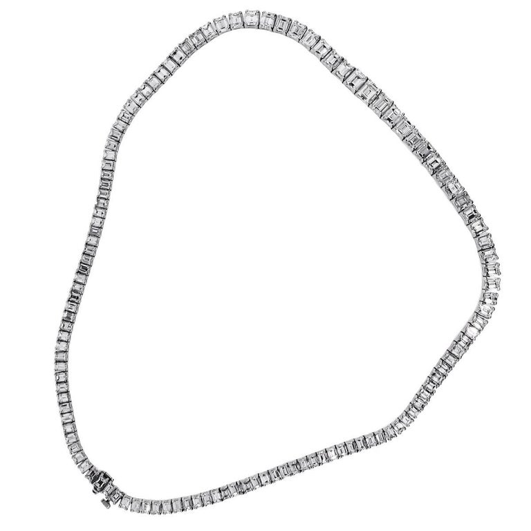 Emerald Cut Diamond Tennis Necklace For Sale at 1stDibs | emerald cut