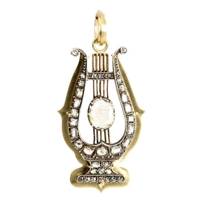 Gold and Silver Georgian Lyre, 1800s For Sale