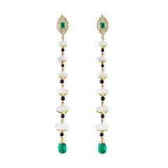 KC Sukamto Tagua Emerald Onyx Diamond Yellow Gold Drop Earring