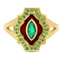 KC Sukamto Rumeli Emerald Tsavorite Enamel Yellow Gold Ring