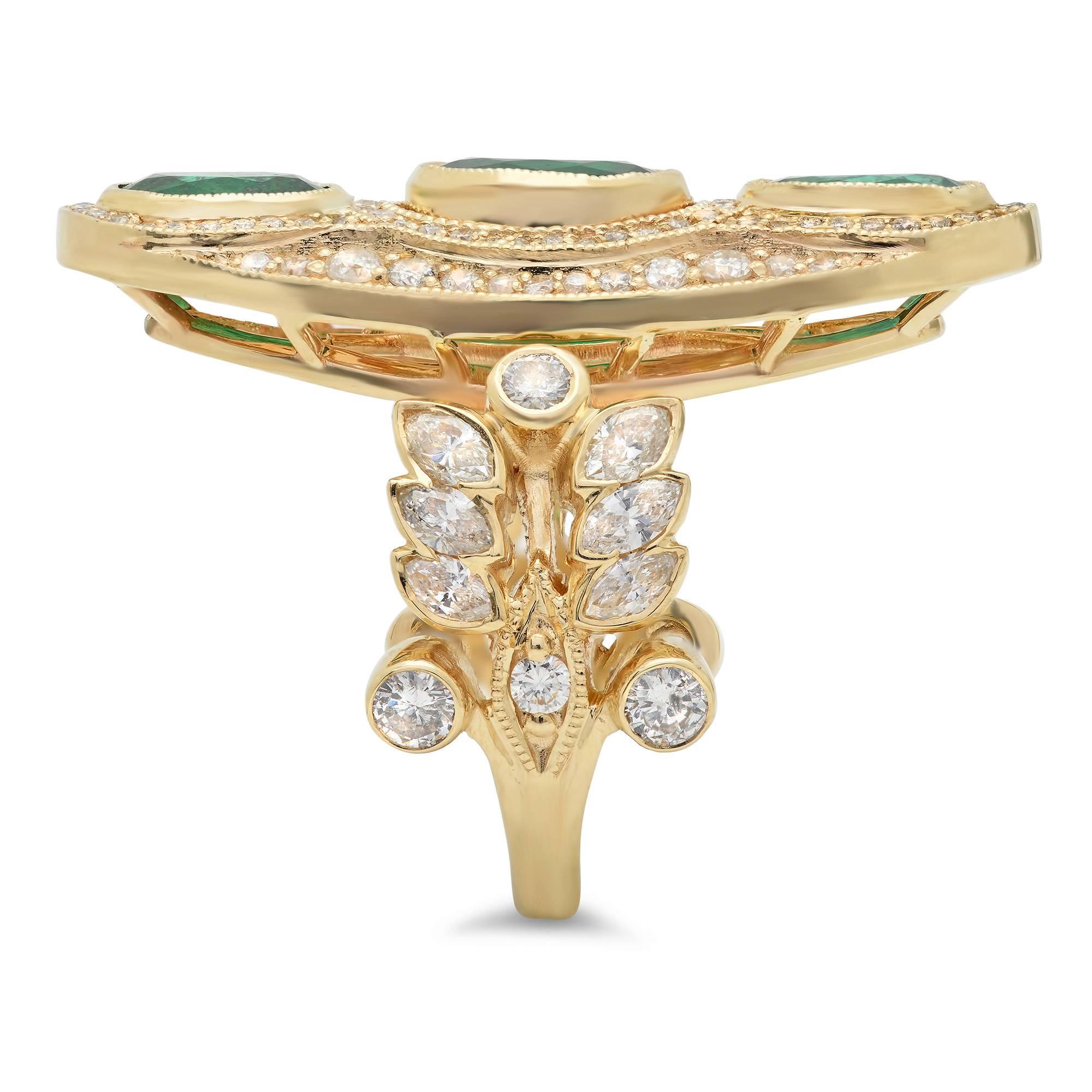 KC Sukamto Majeste Emerald Diamond Yellow Gold Cocktail Ring In New Condition For Sale In Los Angeles, CA