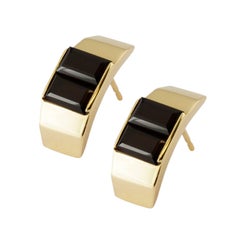 9 Karat Yellow Gold and Black Quartz Polygon Stud Earrings by Kattri
