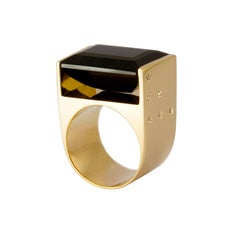 9 Karat Yellow Gold and Black Quartz and Yellow Sapphires