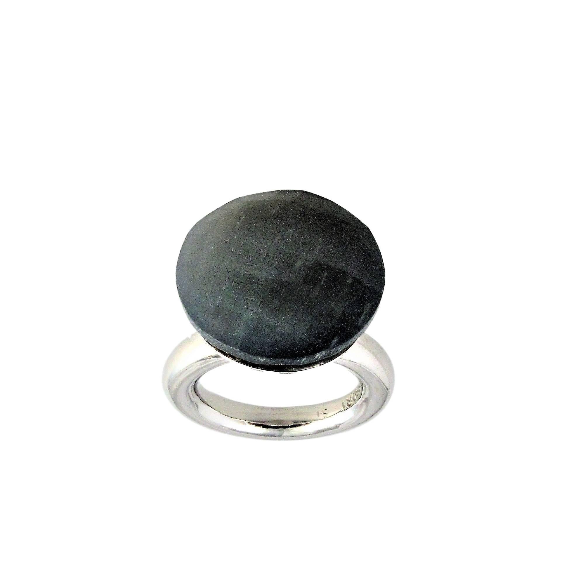 Contemporary ' To a Dream Planet ' Grey Moonstone White Gold Plated Cocktail Ring For Sale