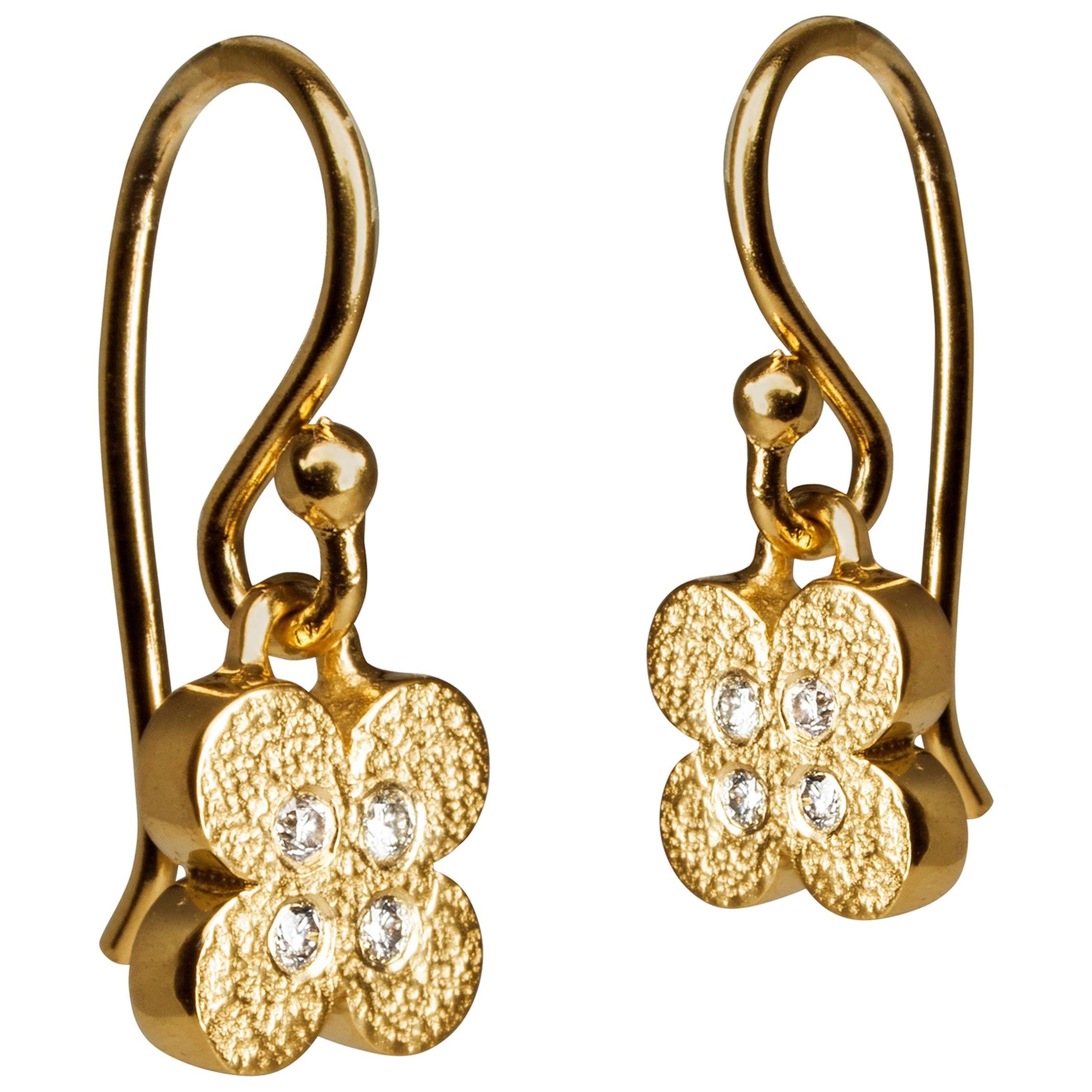 Bonds of Union Diamond Flower Yellow Gold Plated Dangle Earrings For Sale