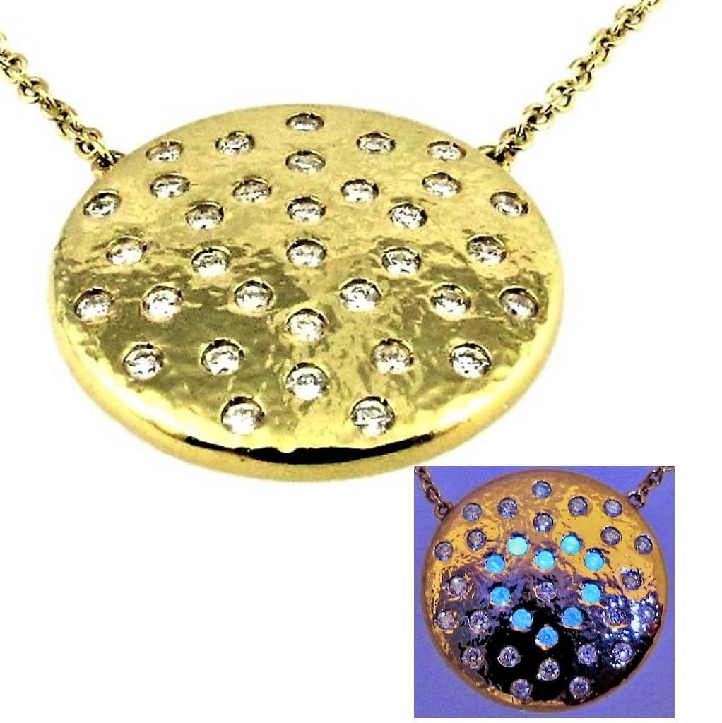 Contemporary 'Les Lumineuses': PLANET LOVE Diamond Yellow Gold  Pendant Necklace  