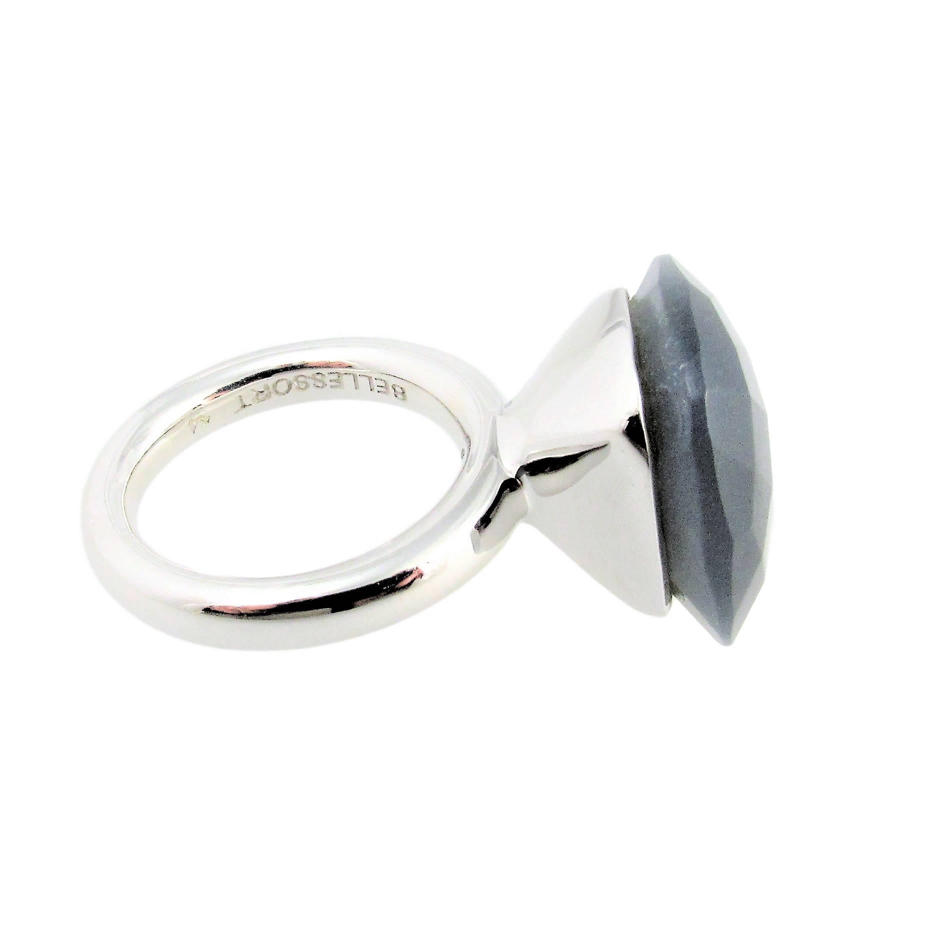 'To a Dream Planetoid' Grey Moonstone White Gold Plated Cocktail Statement Ring For Sale