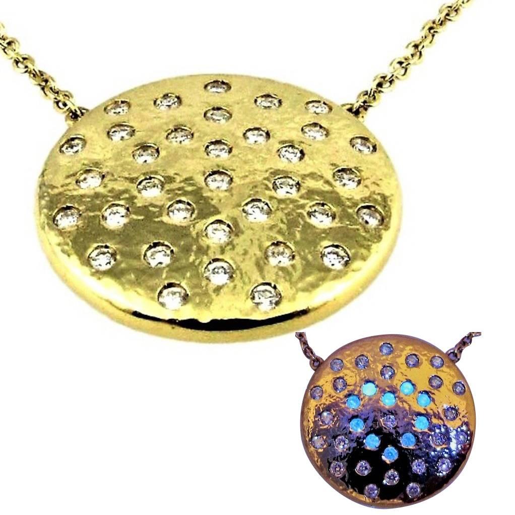' DIAMOND LOVE '  PLANET 34  Yellow Gold Pendant Necklace 
