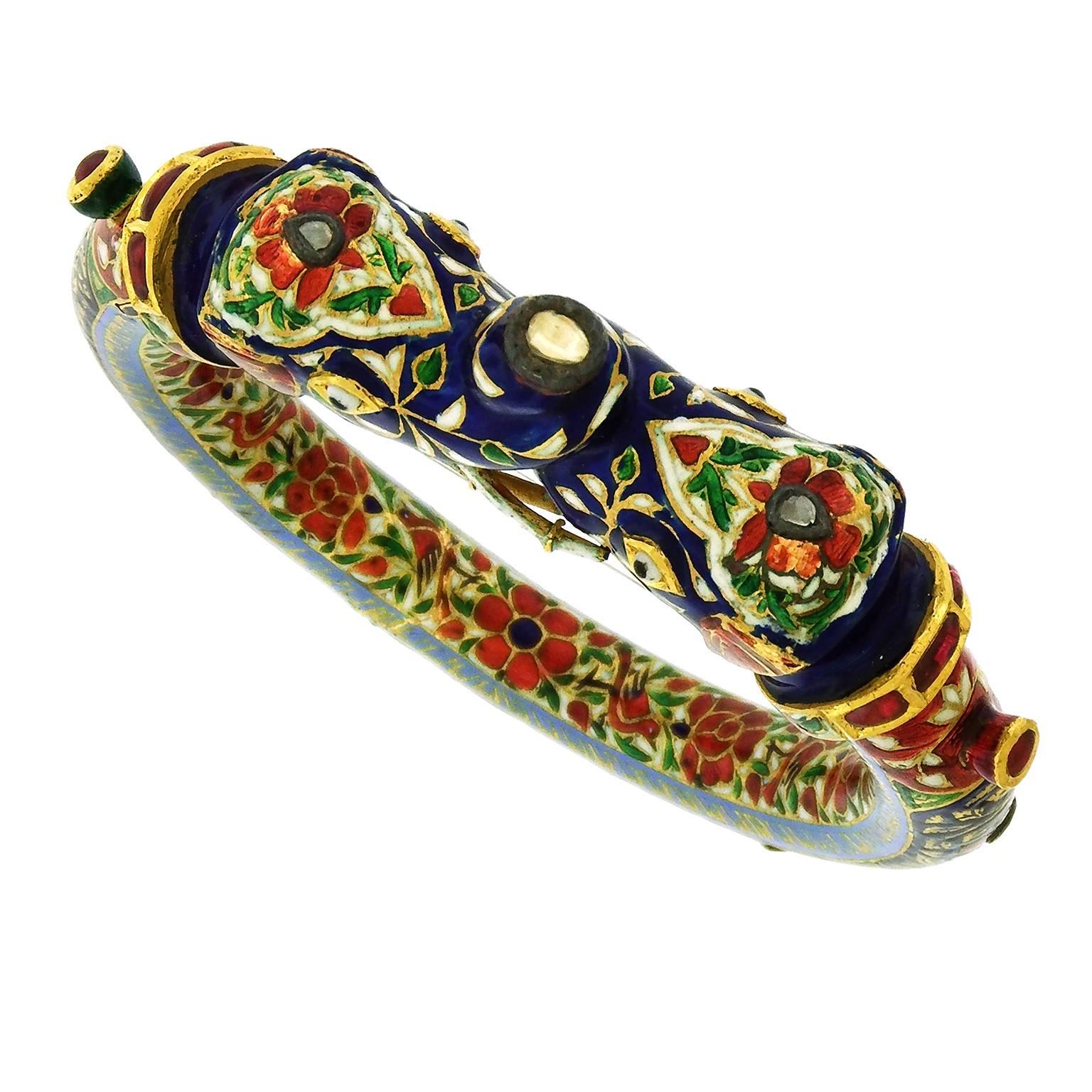 22K Gold Mughal Enamel Bangle Bracelet