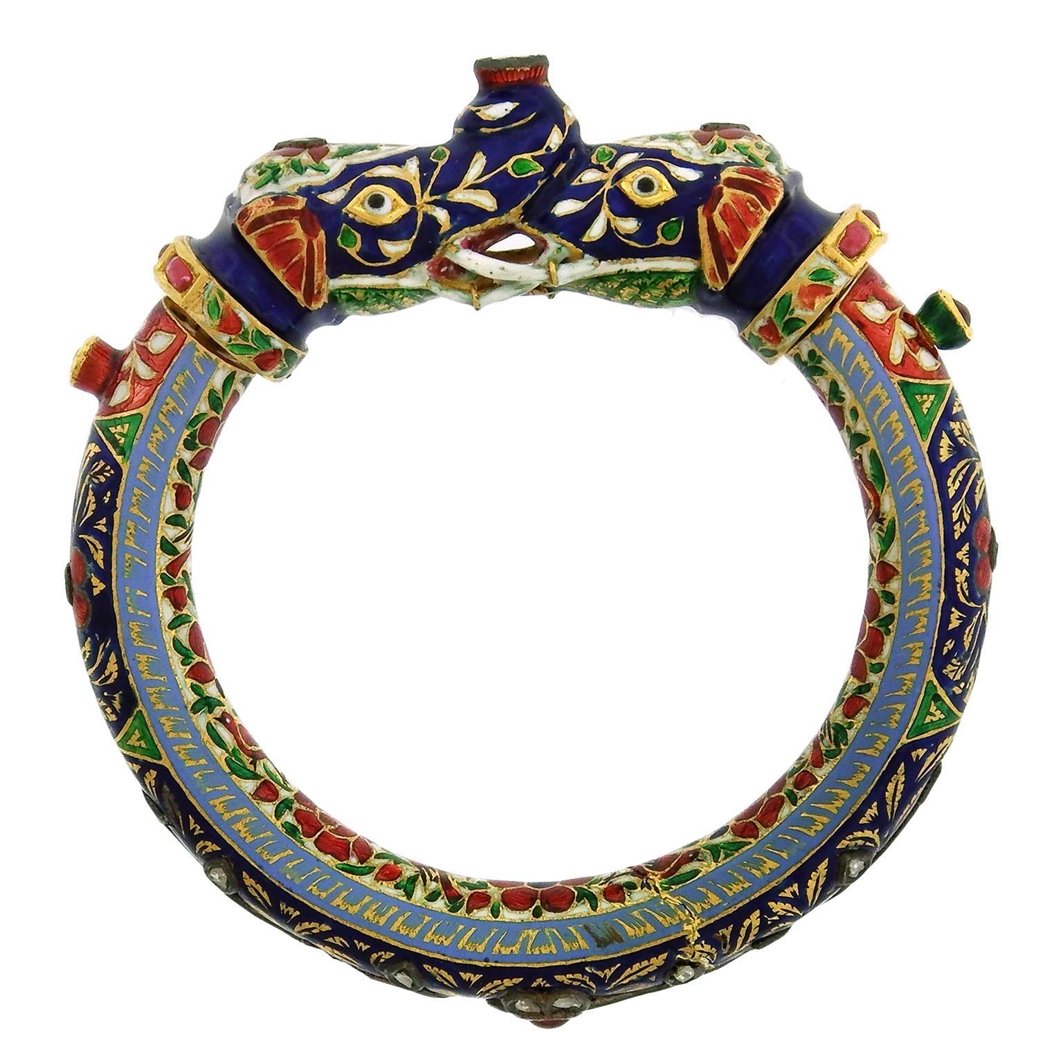 Women's 22K Gold Mughal Enamel Bangle Bracelet