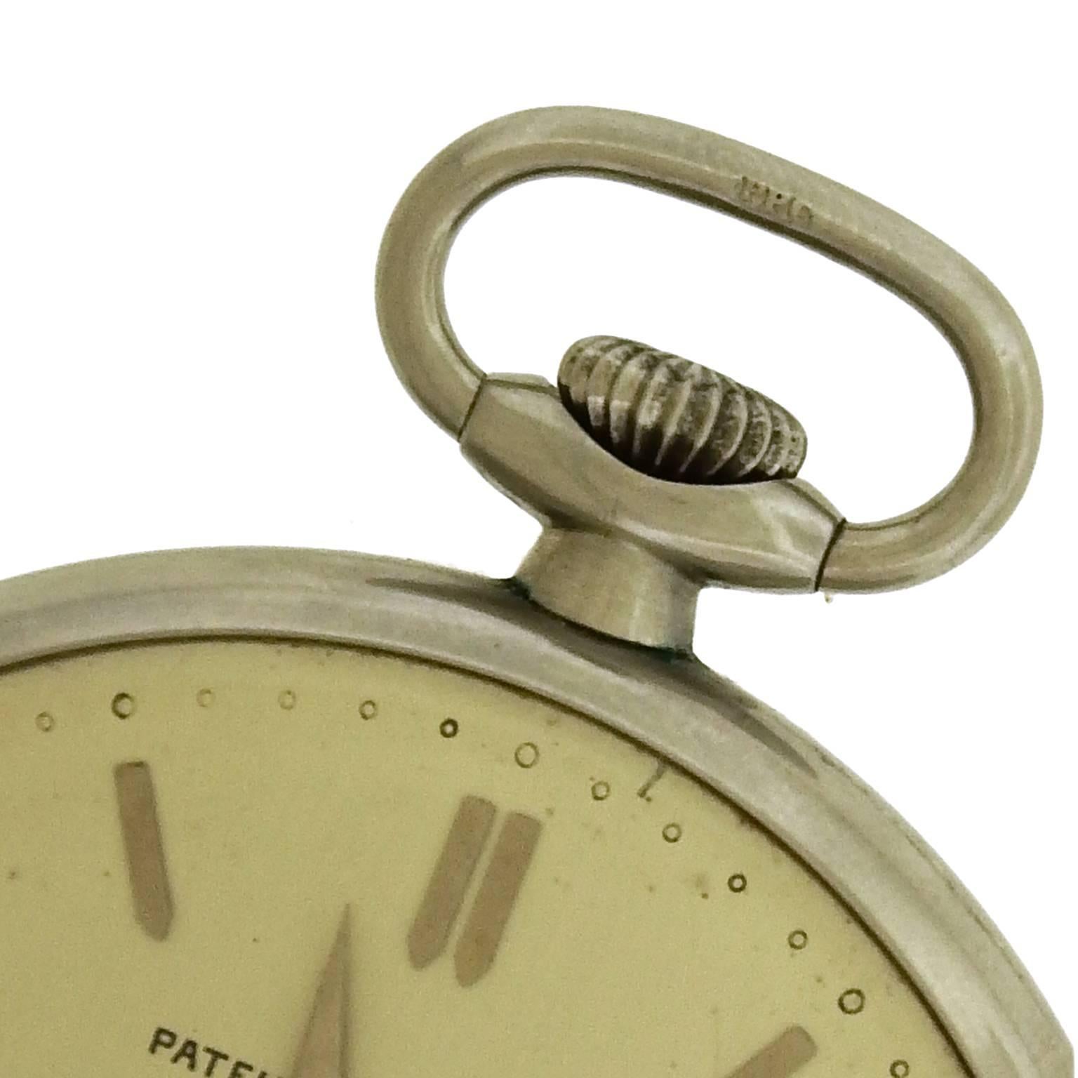 Patek Philippe Stainless Steel Slim Open Face manual wind Pocket Watch  In Good Condition In New York, NY