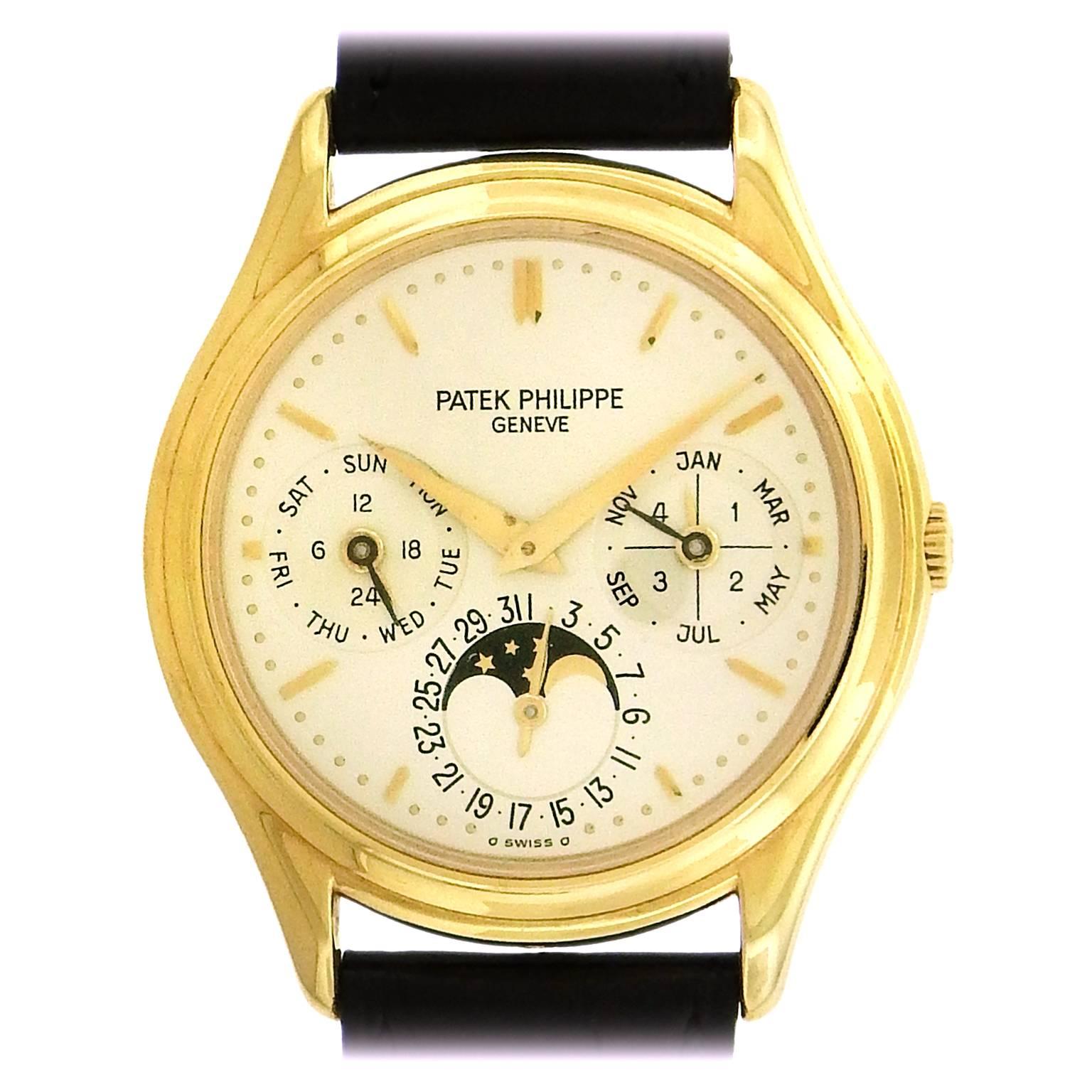Patek Philippe Yellow Gold Perpetual Calendar Moonphase Wristwatch Ref 3940