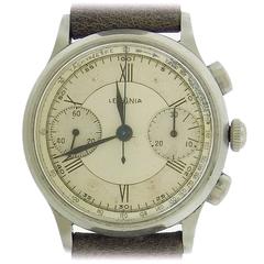 Lemania Stainless Steel Valjoux Chronograph Manual Wind Wristwatch 1940s