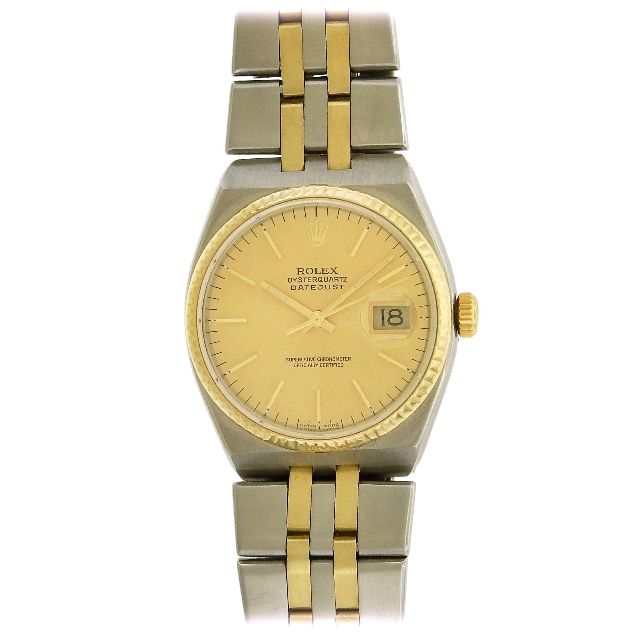 Rolex Stainless Steel Yellow Gold Oysterquartz Quartz Wristwatch Model 7013 1