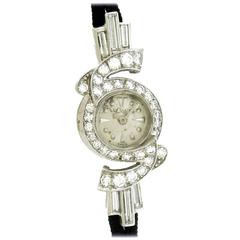 Retro Jaeger LeCoultre Ladies Platinum Diamond Cocktail Wristwatch, circa 1950s