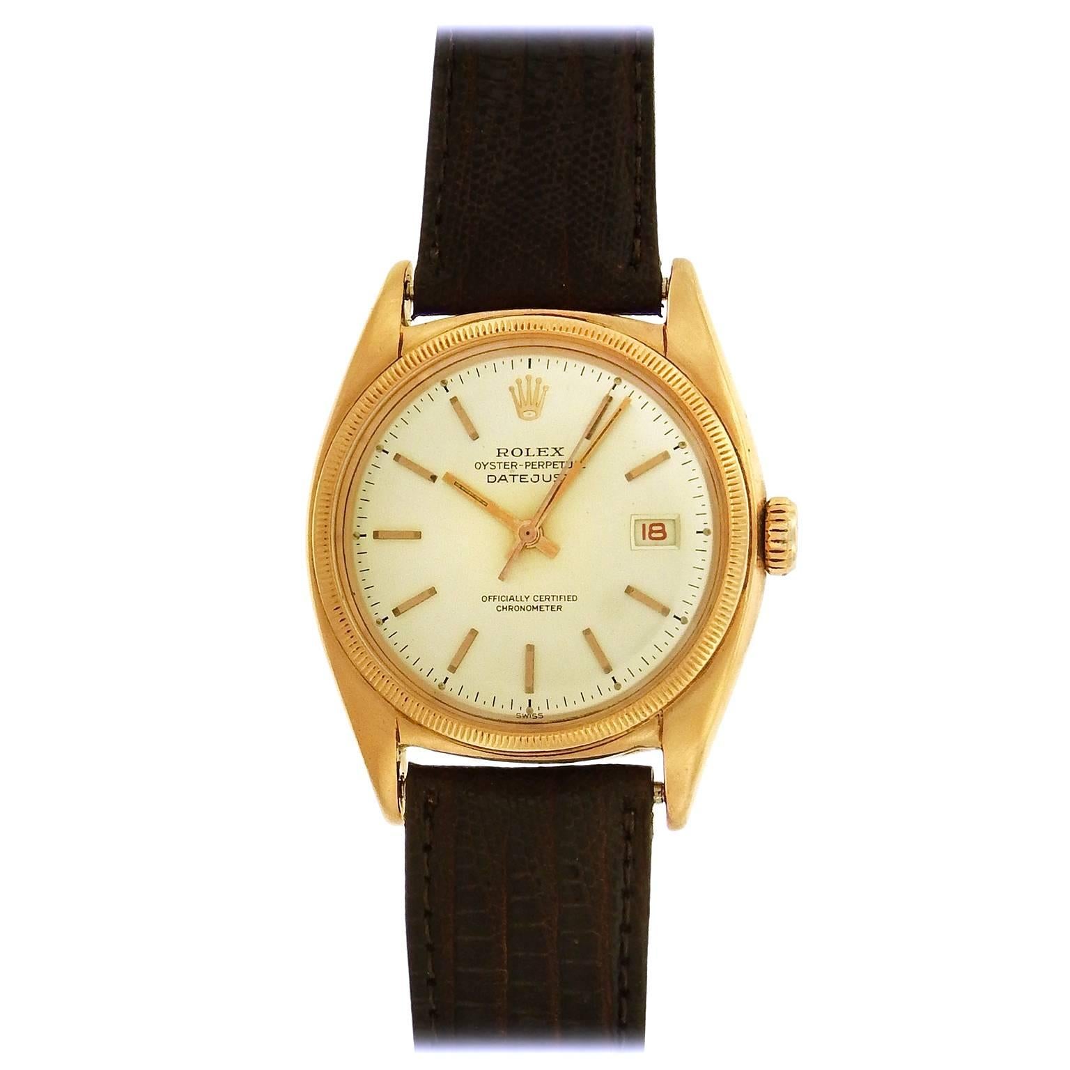 Rolex Rose Gold Ovettone Datejust Automatic Wristwatch Ref 6031