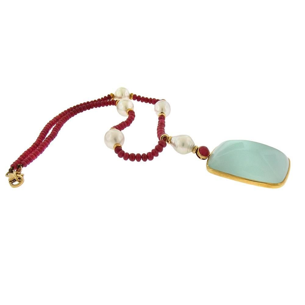 Francesca Visconti Di Modrone, Ruby Pearl Chalcedony Necklace In Excellent Condition In New York, NY