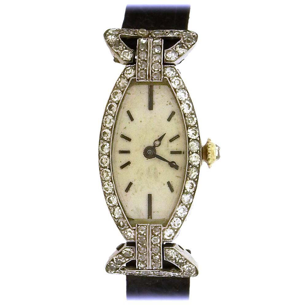 Cartier Ladies Platinum Diamond Art Deco Wristwatch, circa 1915 For Sale