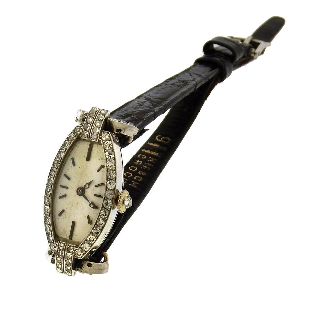 Cartier Ladies Platinum Diamond Art Deco Wristwatch, circa 1915 In Excellent Condition For Sale In New York, NY