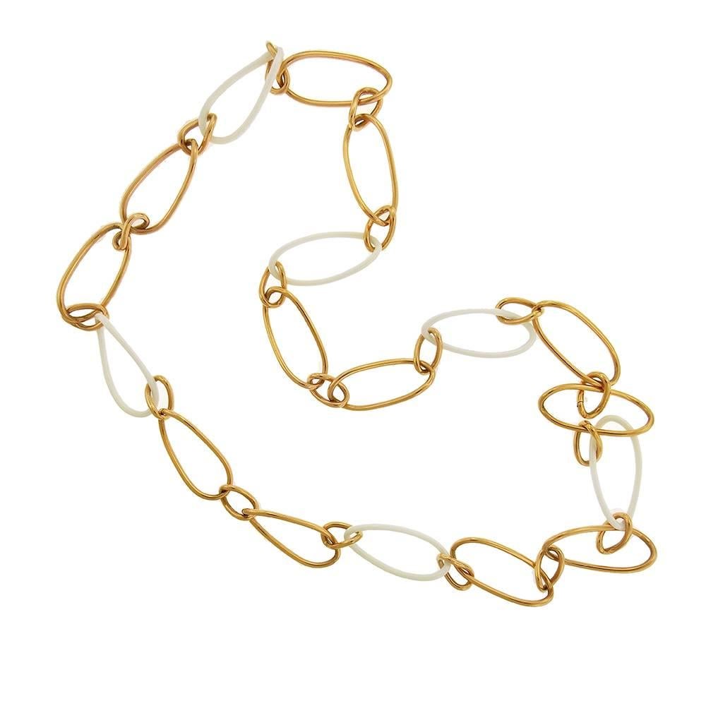 18K rose gold and white ceramic 'Siriana' link necklace by Mattioli from a private estate, 40