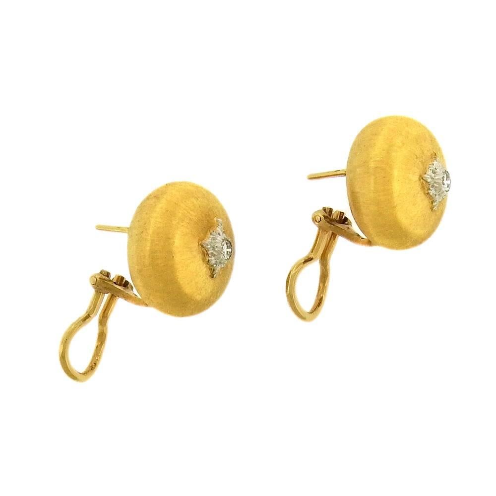 Round Cut Buccellati Diamond Dome Button Earclips