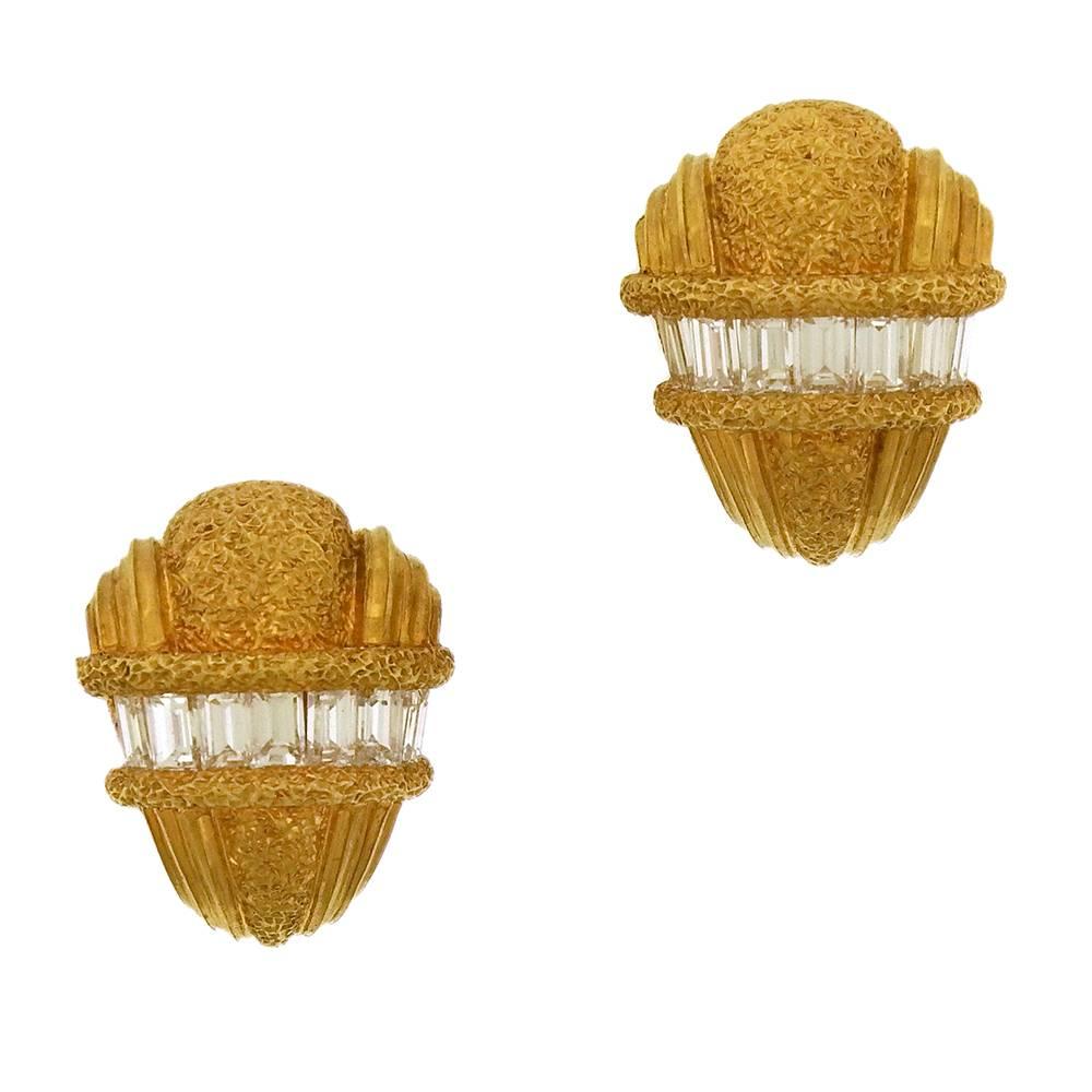 Buccellati Diamond Baguette Clip-On Earrings