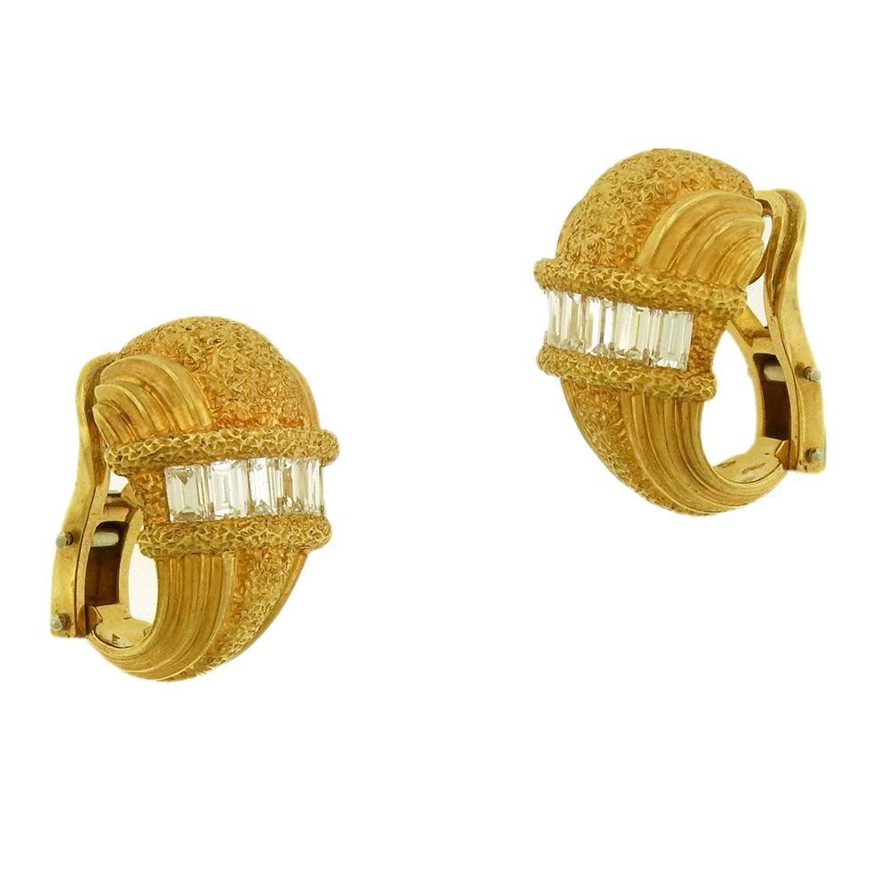 Baguette Cut Buccellati Diamond Baguette Clip-On Earrings