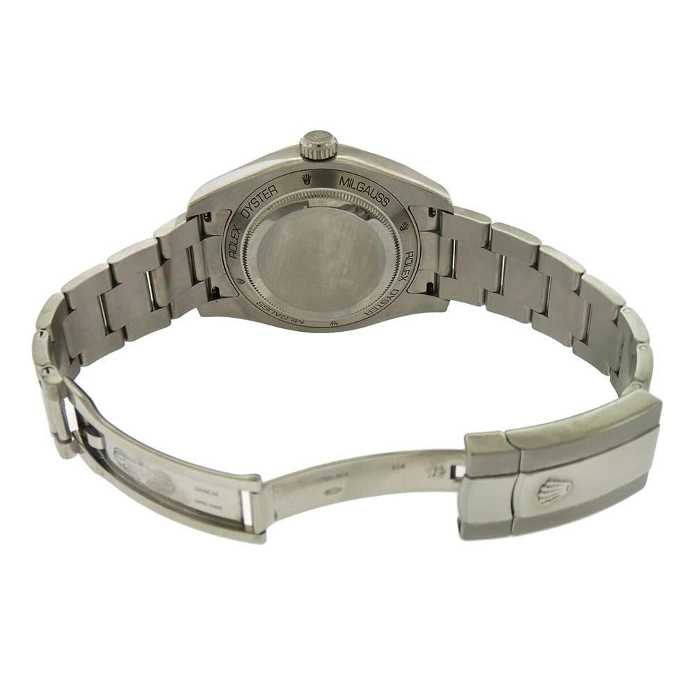 Women's or Men's Rolex Stainless steel Milgauss Oyster Perpetual Self Winding Wristwatch 