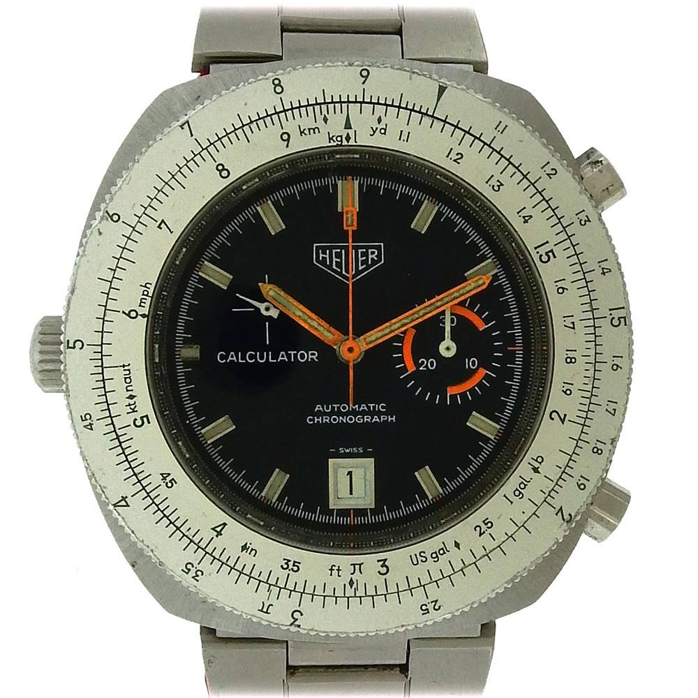 Heuer stainless steel Vintage Calculator Automatic Wristwatch 